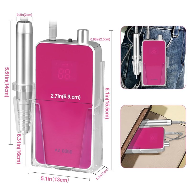 Professional Portable Nail Drill - 2-in-1 Rechargeable Electric E-File for Acrylic Gel Nails | 35000RPM, Quieter Coreless Motor