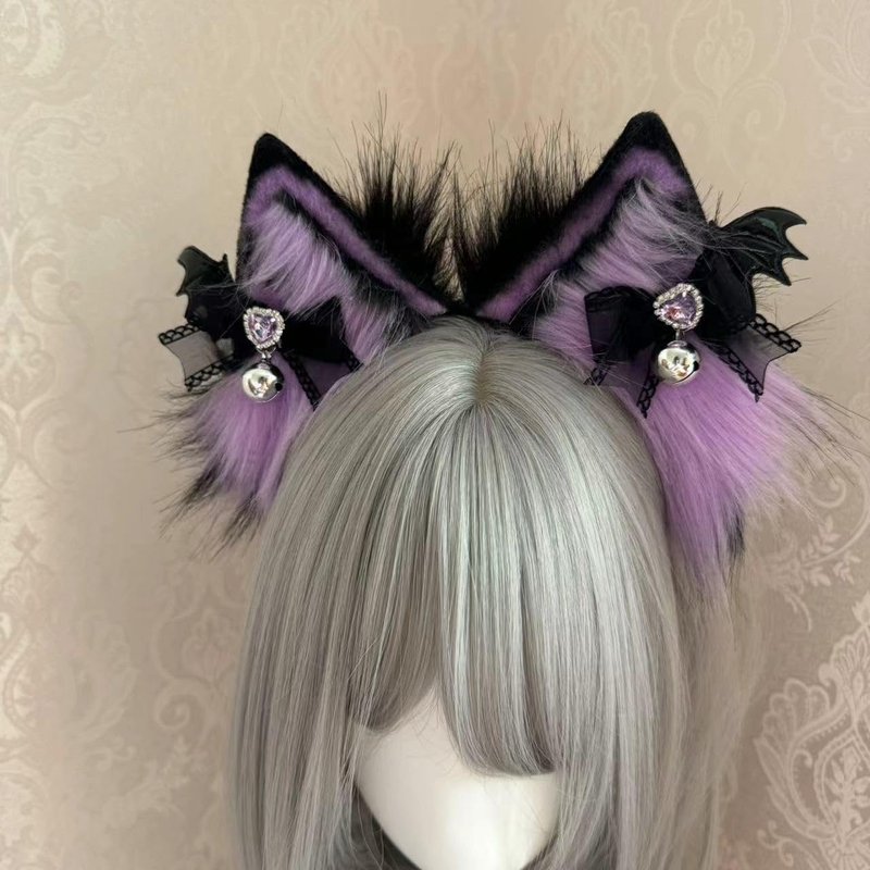 Ekwikzz Punk Cat Ears Headband, Cosplay Clips BL Bow SI Bell LOVE PU Gem BP