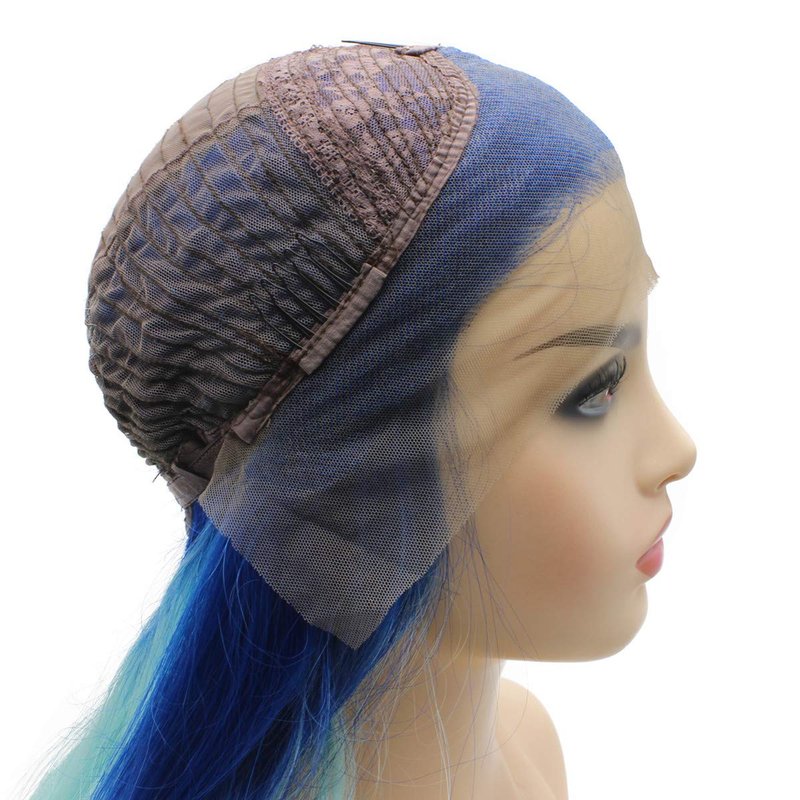MX angel Long Wavy Blue Synthetic Lace Front Two Tone Ombre Wavy Heat Resistant Wig