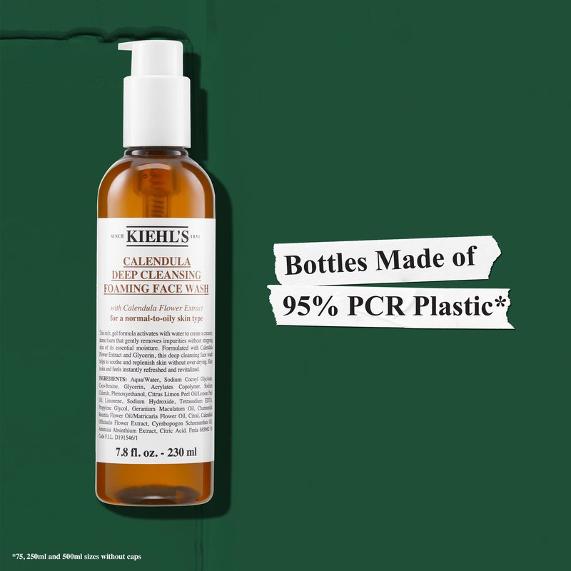 Kiehl's Calendula Deep Cleansing Foaming Face Wash with Gel Texture, Gentle Facial Cleanser for Normal, Oily & Sensitive Skin, Gently Cleanses without Stripping Skin, Removes Dirt & Oil, Paraben Free