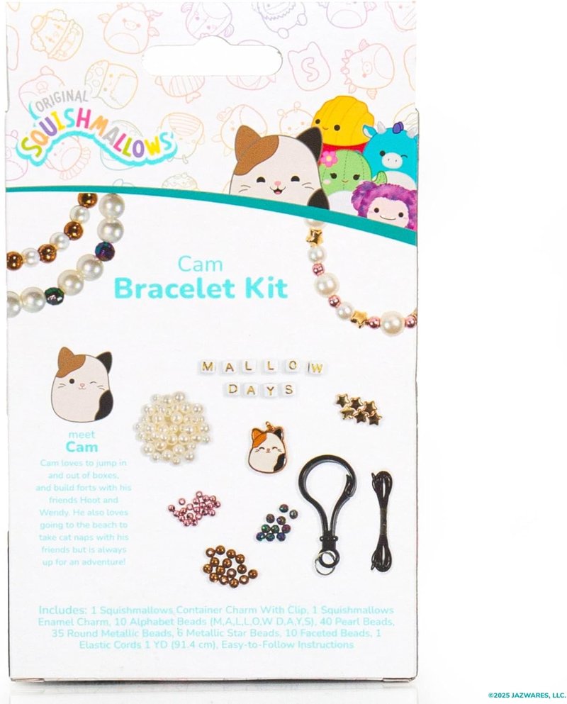 Squishmallows Cam the Cat Bracelet Kit | Create 3 Fun Accessories with Beads, Charms & Keychain | Friendship Jewelry Craft Set for Kids