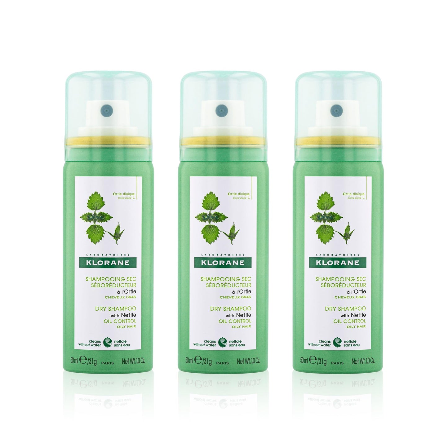 Klorane Nettle Dry Shampoo Travel-Sized 3 To Go Bundle for Oily Hair