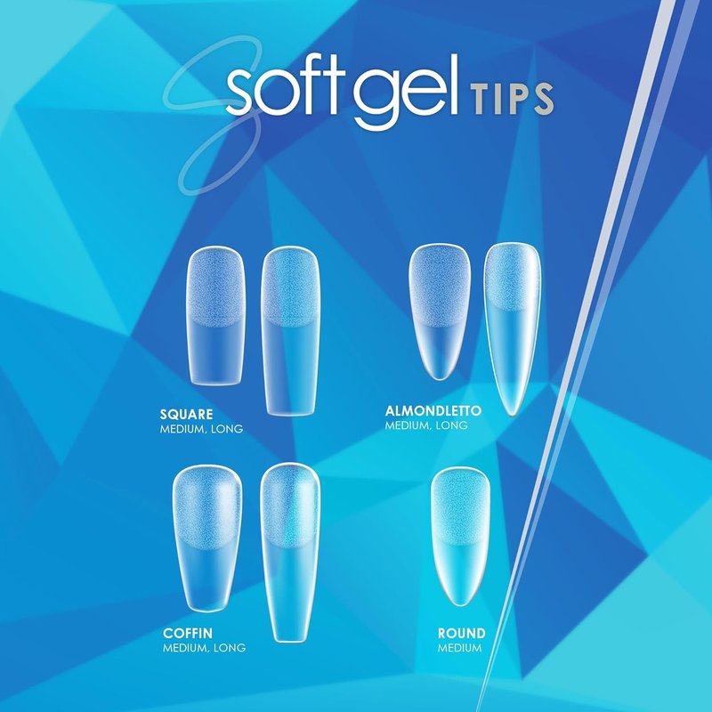 Ultra Clear Soft Gel Tips - Pre-Roughened Long Almondletto - 550 Pcs