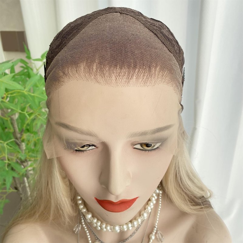 VASTCURY Ash Blonde and Light Brown wigs Highlight with Curtain Bangs 13x4 Lace Front Wig Long Wavy Synthetic Fiber 20Inch Pre Plucked Hairline for Women