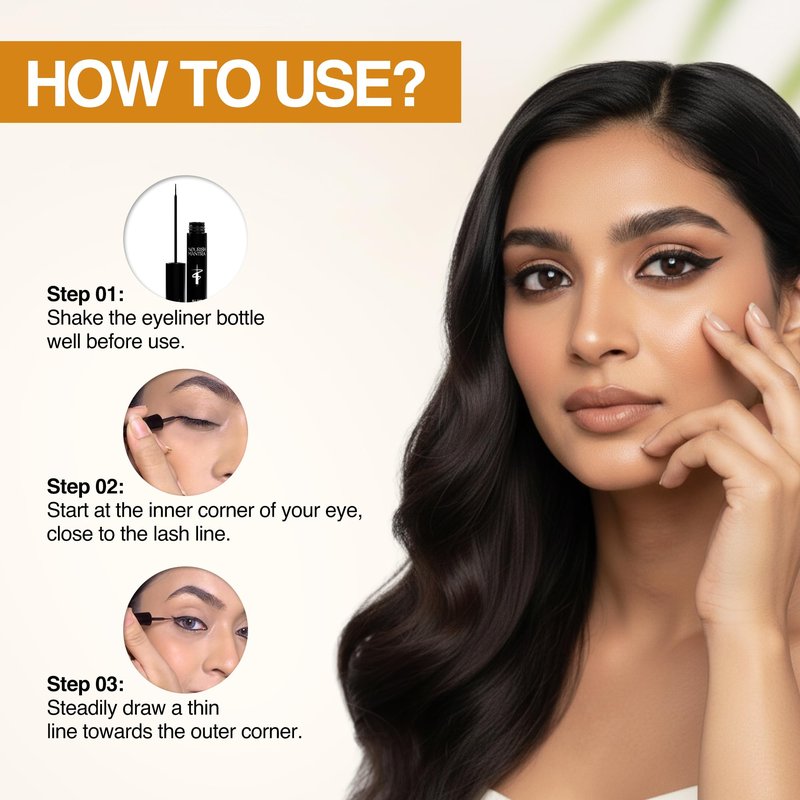 Nourish Mantra All-Day Liquid Eyeliner Waterproof 3ml | Formulated with Argan Oil, Vitamin E | Intense Pigmentation | Smudge Proof | Waterproof Eyeliner| Long Lasting | Black Eyeliner Liquid