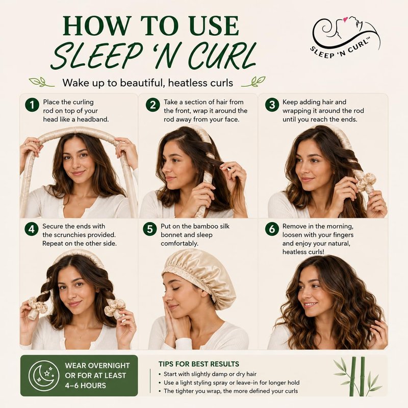 Sleep ‘N Curl Heatless Bamboo Silk Hair Curling Kit with Bonnet