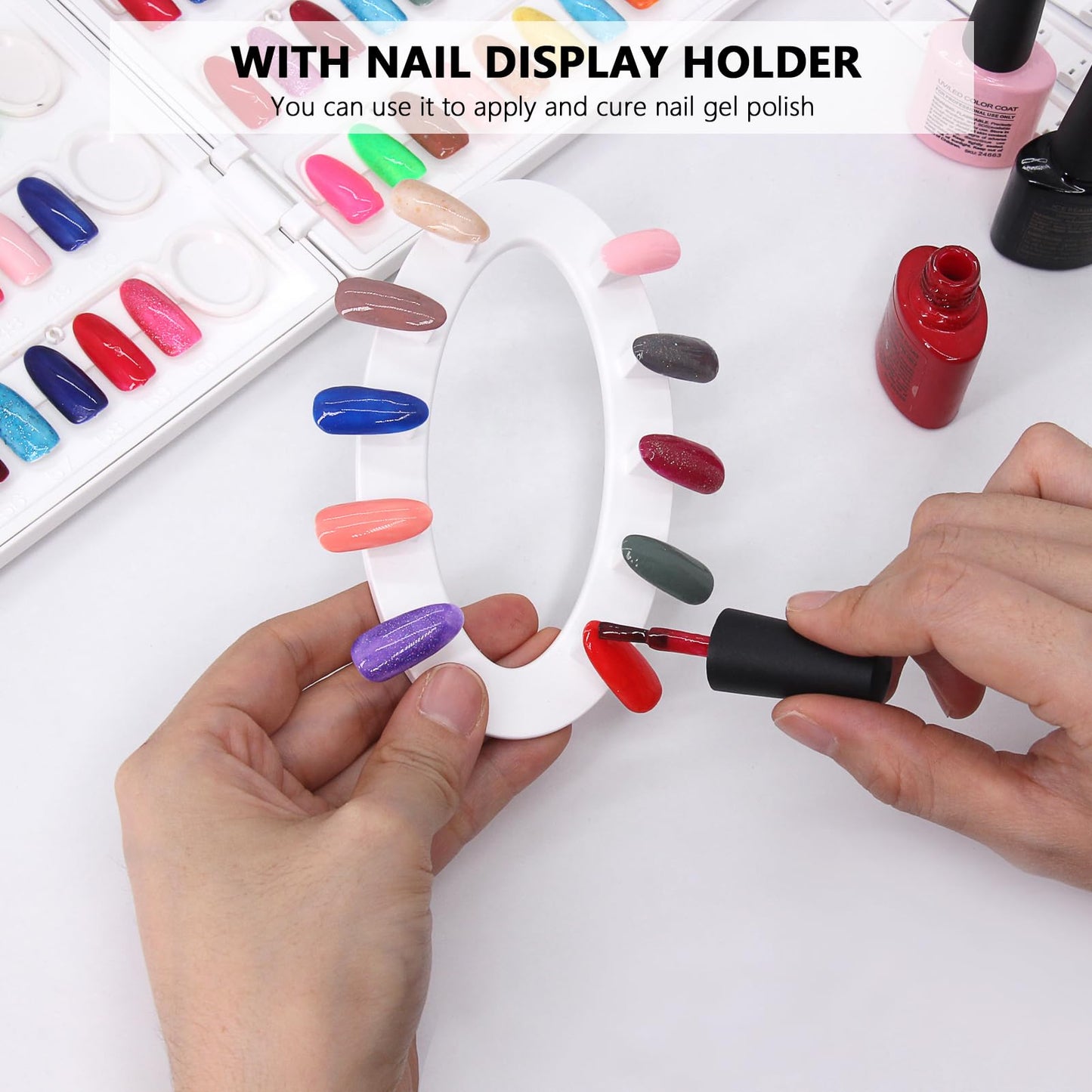 I·B·N G Nail Display Book Plastic Nail Swatch Book, C10 Nail Polish Color Swatch Nail Color Display with Clear Replacement Nails and Nail Polish Number Labels, Reorganizable, No Glue Required, White