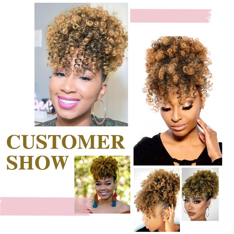 TOZIKA Afro Puff Drawstring Ponytail with Curly Hair Pieces Clip in Bangs Short Ponytail Hair Extensions drawstring ponytail for Black Women