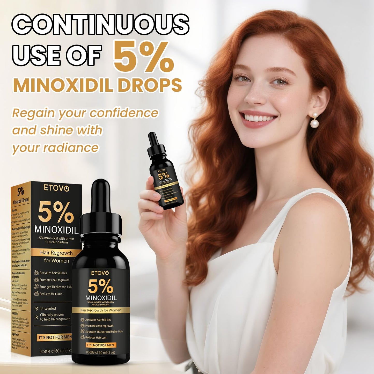 5% Minoxidil for Women Hair Growth Serum Topical Minoxidil Hair Regrowth Thicker Prevent Hair Loss for Thickening Longer Fuller Healthier Hair 2.05oz