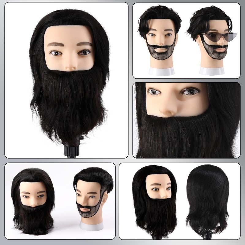 Male Mannequin Head With 100% Human Hair Manikin For Men Barber Mannequin Head Cosmetology Straight Beard Manikin Head With Human Hair Practice Cutting Styling