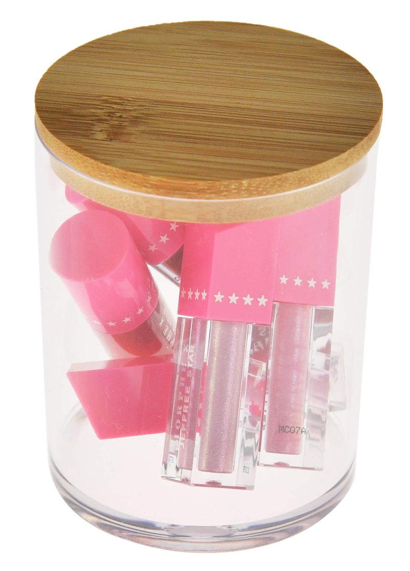 ARAD 3 Pcs Cotton Ball, Swab, Q-tip Storage, Clear Acrylic Jar Container with Bamboo Lid, Easy Organization on Bathroom Counters, Under Sink Placement or Vanity Tables-3.25" D x 4.5" H