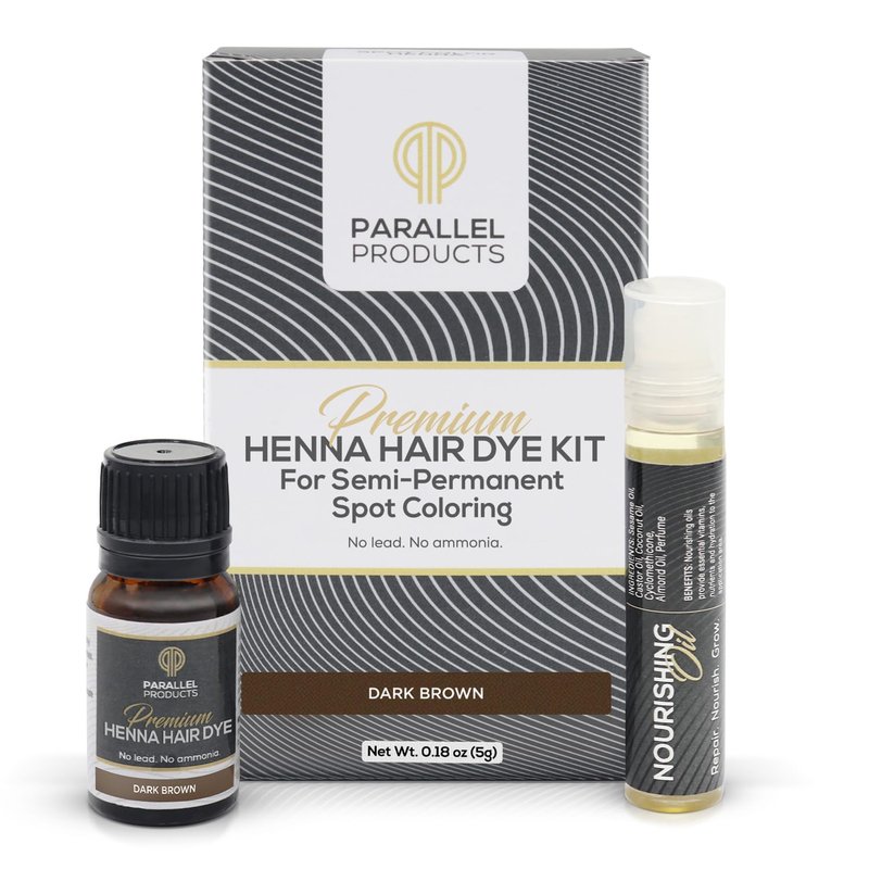 Parallel Products Spot Color Henna Kit - Henna Hair Dye - 5 Grams - Tint for Professional Spot Coloring - with Nourishing Oil, Mixing Dish and Application Brush - Root Touch Up (Dark Brown)
