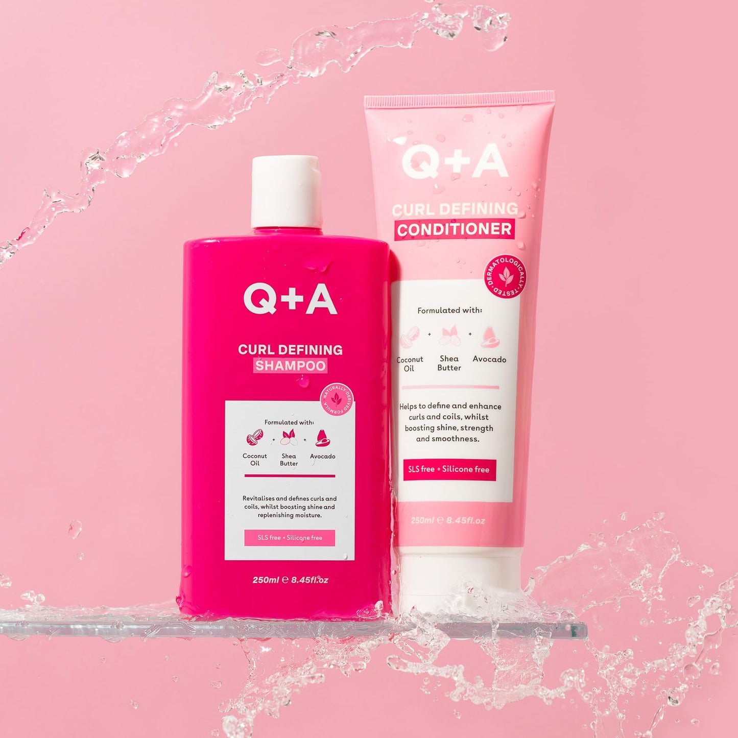 Q+A Curl Defining Conditioner for Hair (250ml), Hair Conditioner, Anti-Frizz, Hydrating Conditioner for Wavy, Curly and Coily Hair, Coconut Oil and Shea Butter Esters Rich Curly Hair Products