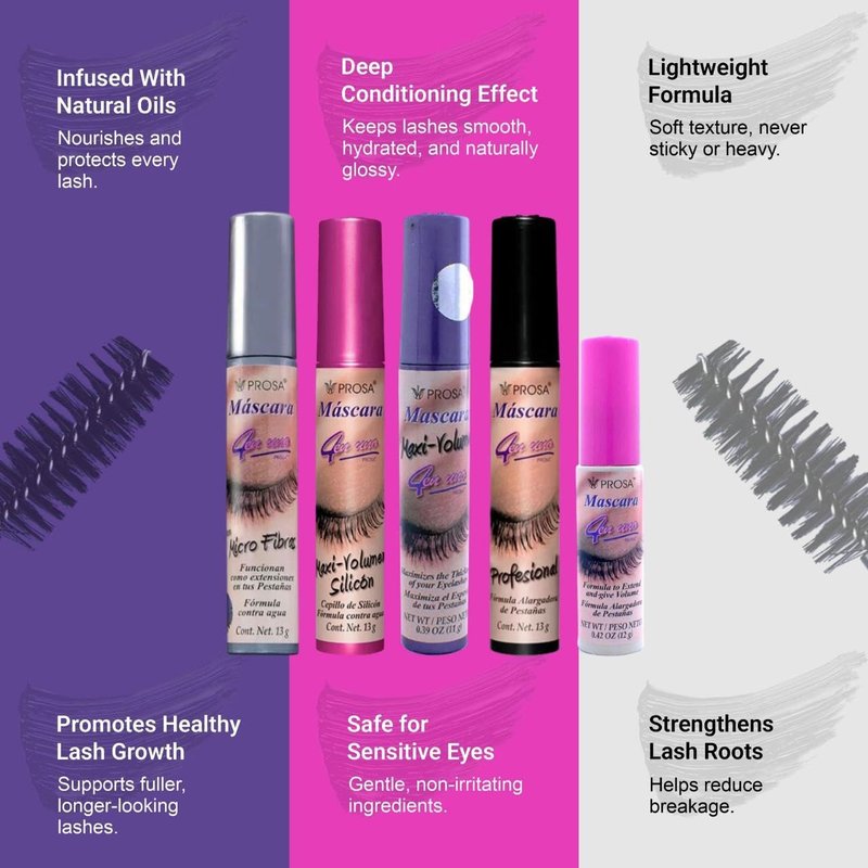 Prosa Mascara Professional Collection for Amplified Volume Complete Lash Length Deep Ebony Shade and Enduring All-Day Glamour Pack of 5