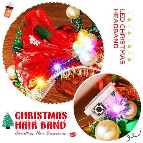 Latious Light Up Christmas Balls Headband LED Xmas Bow HairBand Glow Santa Bowknot Hair Hoop Holiday Costume Hair Accessories for Women and Girls