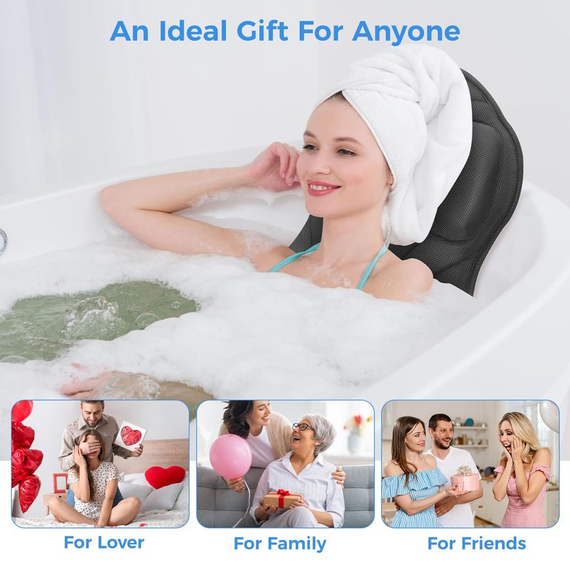 LOOWARTS Full Body Bath Pillow for Tub Ergonomic Bathtub Pillow for Neck and Back Support,4D Mesh Bathtub Cushion with 10 Non-Slip Suction Cups