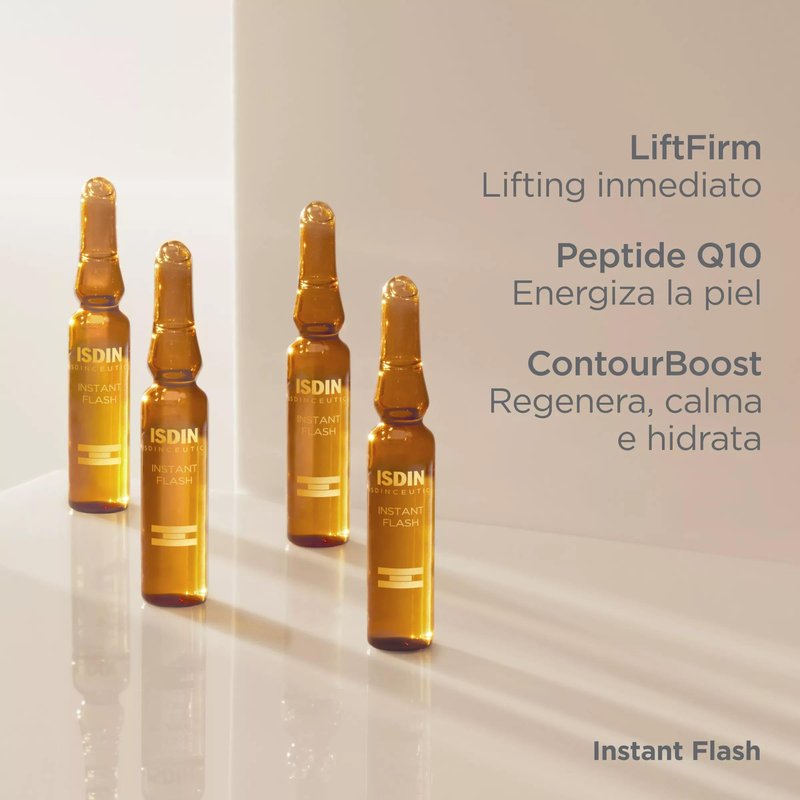 Isdinceutics Instant Flash Firming and Lifting Serum for Face with Antioxidants and Hyaluronic Acid - 5 ampoules, 0.06FL OZ x 5