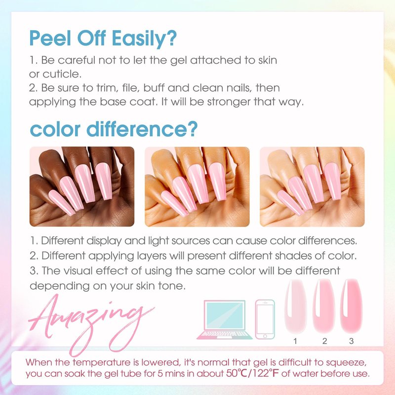 ROSALIND Poly Nail Gel Kit, 14 Colors Clear Nude Glitter Poly Nail Gels Kit with U V Light Poly Nails Gel Starter Kits For All Seasons Beginner DIY at Home