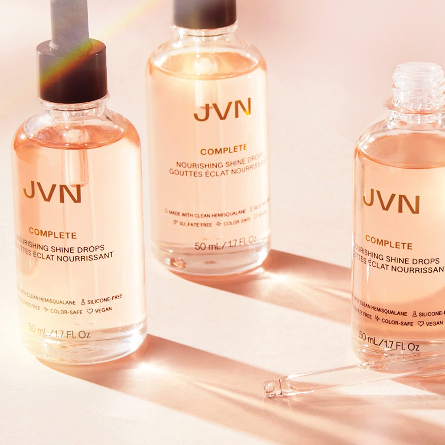 JVN Complete Nourishing Shine Drops, 1.7 Fl Oz, Frizz Fighting, Hair Smoothing Oil for Shine and Strength, Hair Care for Women and Men, Silicone Free