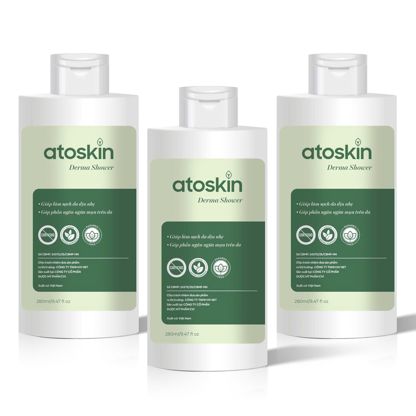 Atoskin Derma Shower – Advanced Folliculitis Body Wash with Rosemary & Ricobio JA7 Herbal Extracts, Reduce Back Acne & Keratosis Pilaris, Gentle Formula for Sensitive Skin (9.47 oz)