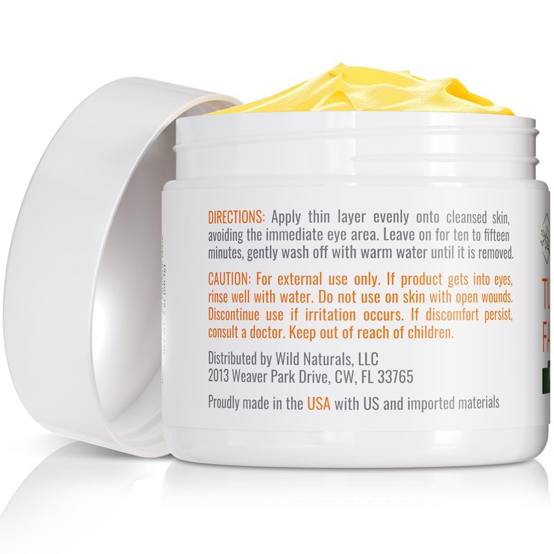 Wild Naturals Turmeric Clay Face Mask for Acne & Dark Spots – Gentle, Soothing Mask with Vitamin E for Men & Women – Natural Clay Mask for Clear Skin