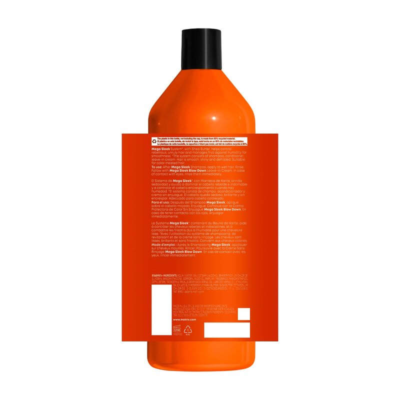 MATRIX Mega Sleek Shampoo - Anti-Frizz Moisturizing Shampoo,Smoothing and Detangling,For Dry & Damaged Hair,Salon Professional Formula,With Shea Butter,Vegan,33.8 Fl Oz,(Pack of 2)