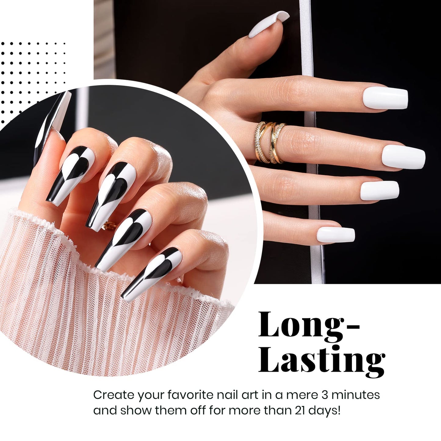 Beetles Nail Blooming Gel 15ml Clear Uv Led Blossom Gel and 2 Pcs 15ml Black White Colors Gel Polish Set