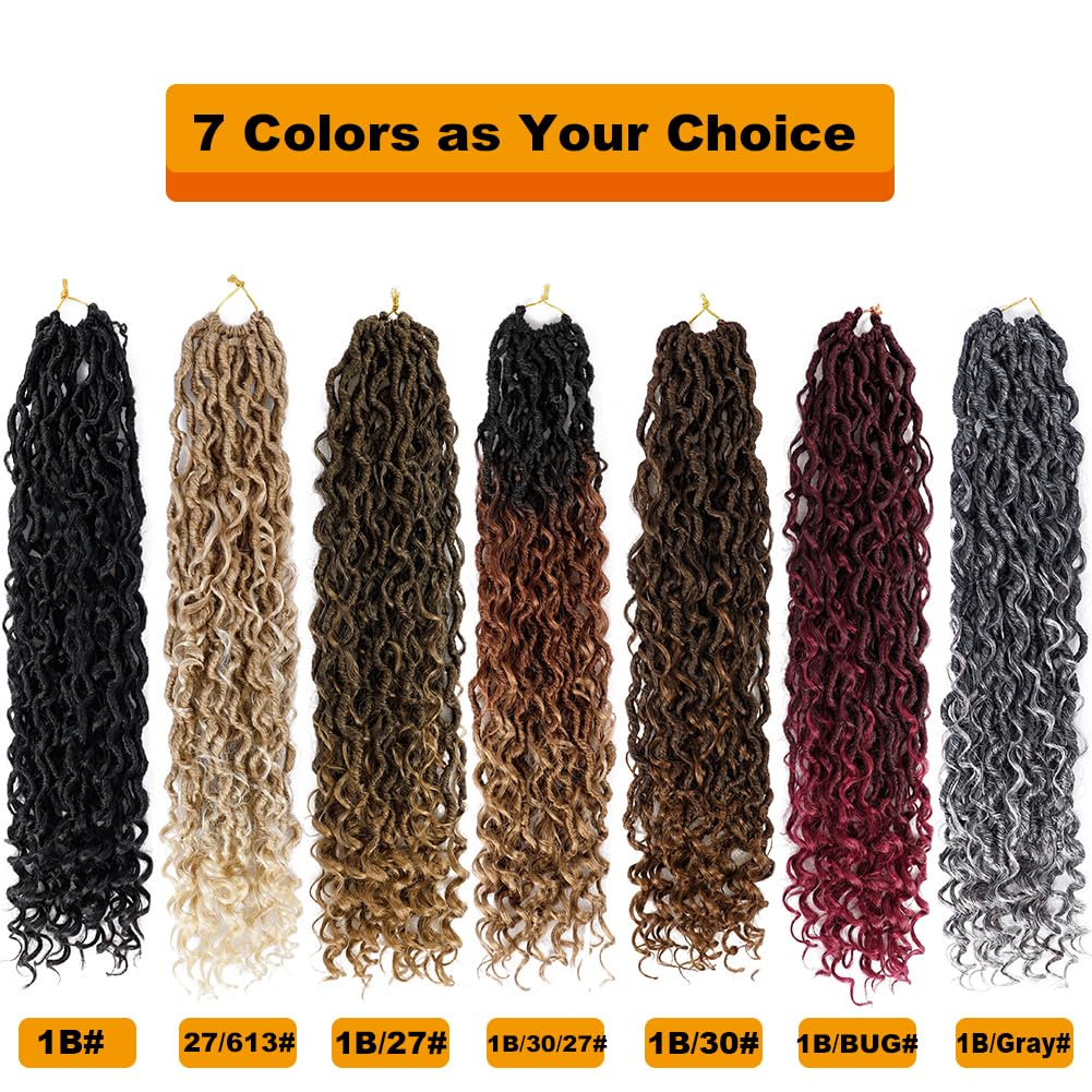 Goddess Locs Crochet Hair 12 Inch 7 Packs River Locs Faux Locs Crochet Hair for Women Pre Looped Crochet Braids with Curly Hair Soft Locs (1B/BUG#)
