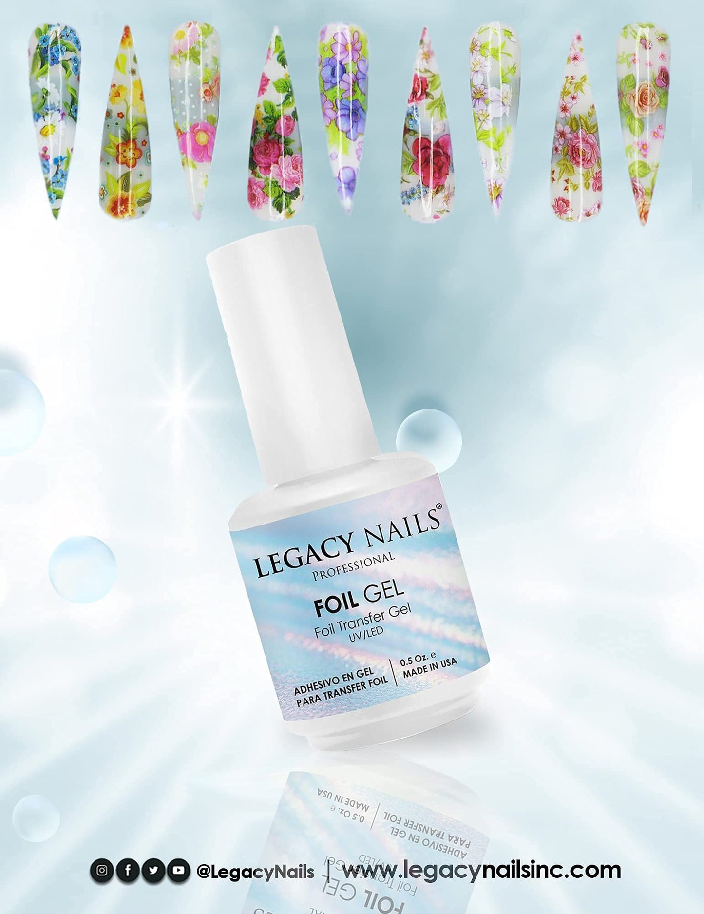Legacy Nails Professional - Gel Glue & Foil Transfer Gel & Blossom Art Gel - The 3 Star Products for Your Designs.