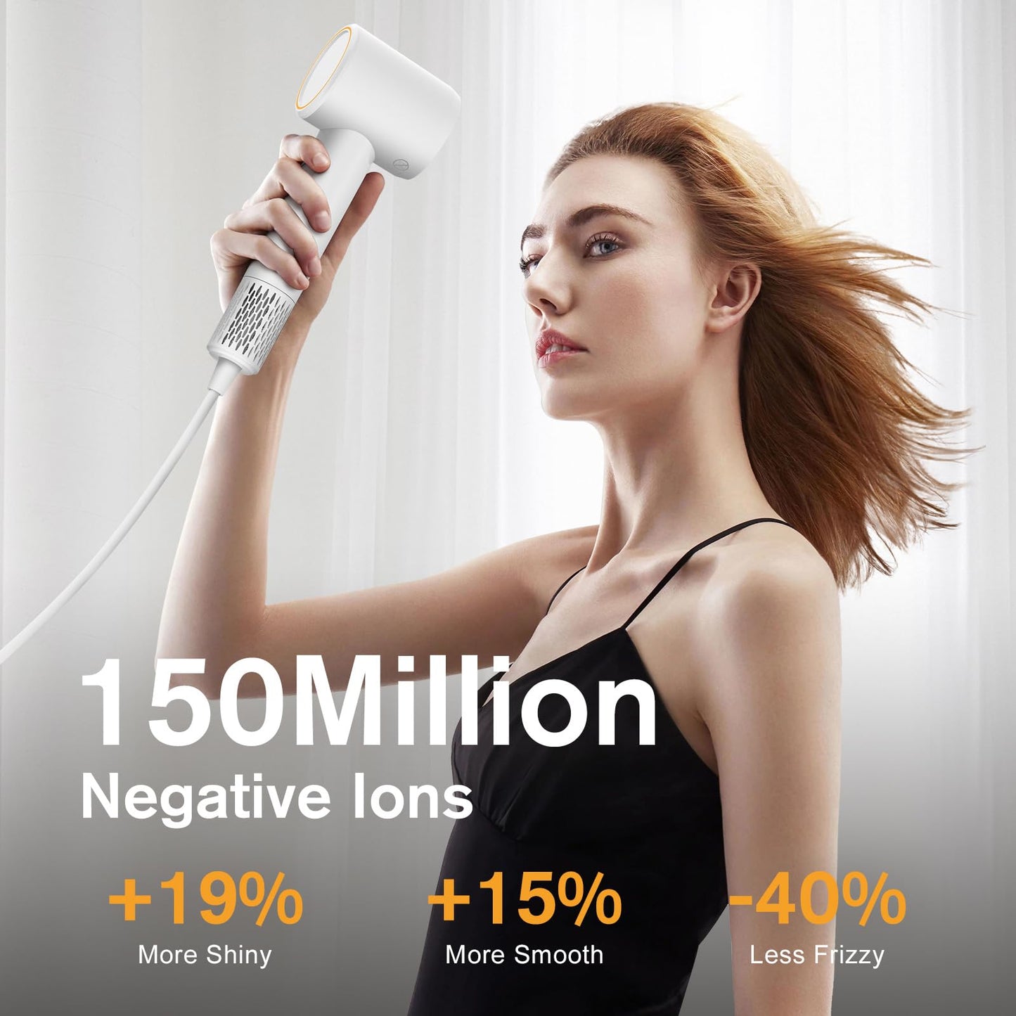 Rizz Hair Dryer, 110000 RPM High Speed Blow Dryer for Women, 150 Million Negative Ions&Thermo-Control with Cool Shot Button,Lightweight&Fast Drying Low Noise with Magnetic Concentrator Nozzle (White)