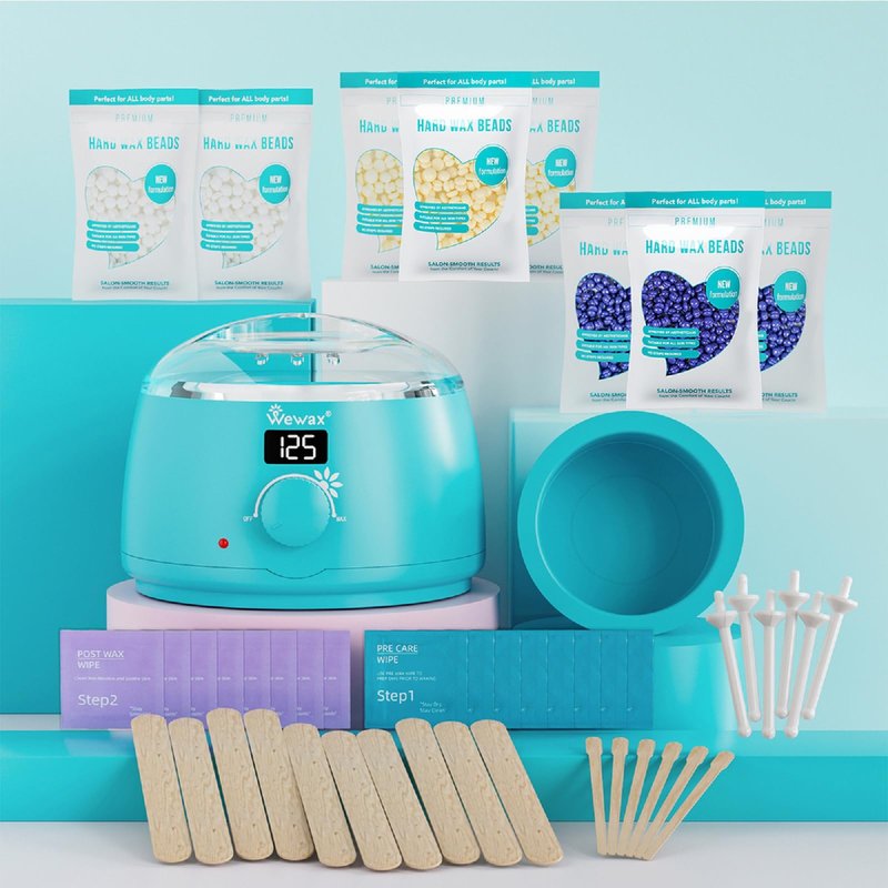 Digital Waxing Kit for Women & Men - 8 Packs Lavender & Milk Hard Wax Beans with Fast-Melting Silicone and Pre/Post Care Wipes - A