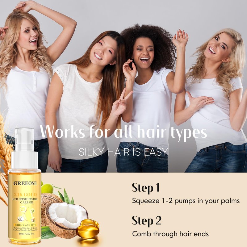 GREEONIL Argan, Coconut, and Olive Oil Nourishing Hair Treatment with Vitamin E for Frizz Control, Add Shine,Nourishing Hair Oil for Split Ends Hair Treatment, 4 Pack