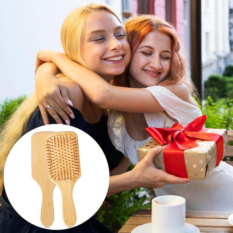Bamboo Hair Brush Set - 12 Pcs Detangling Paddle Brushes with Round-Tipped Bristles | Lightweight Scalp Massage (9.84'' × 3.4'')