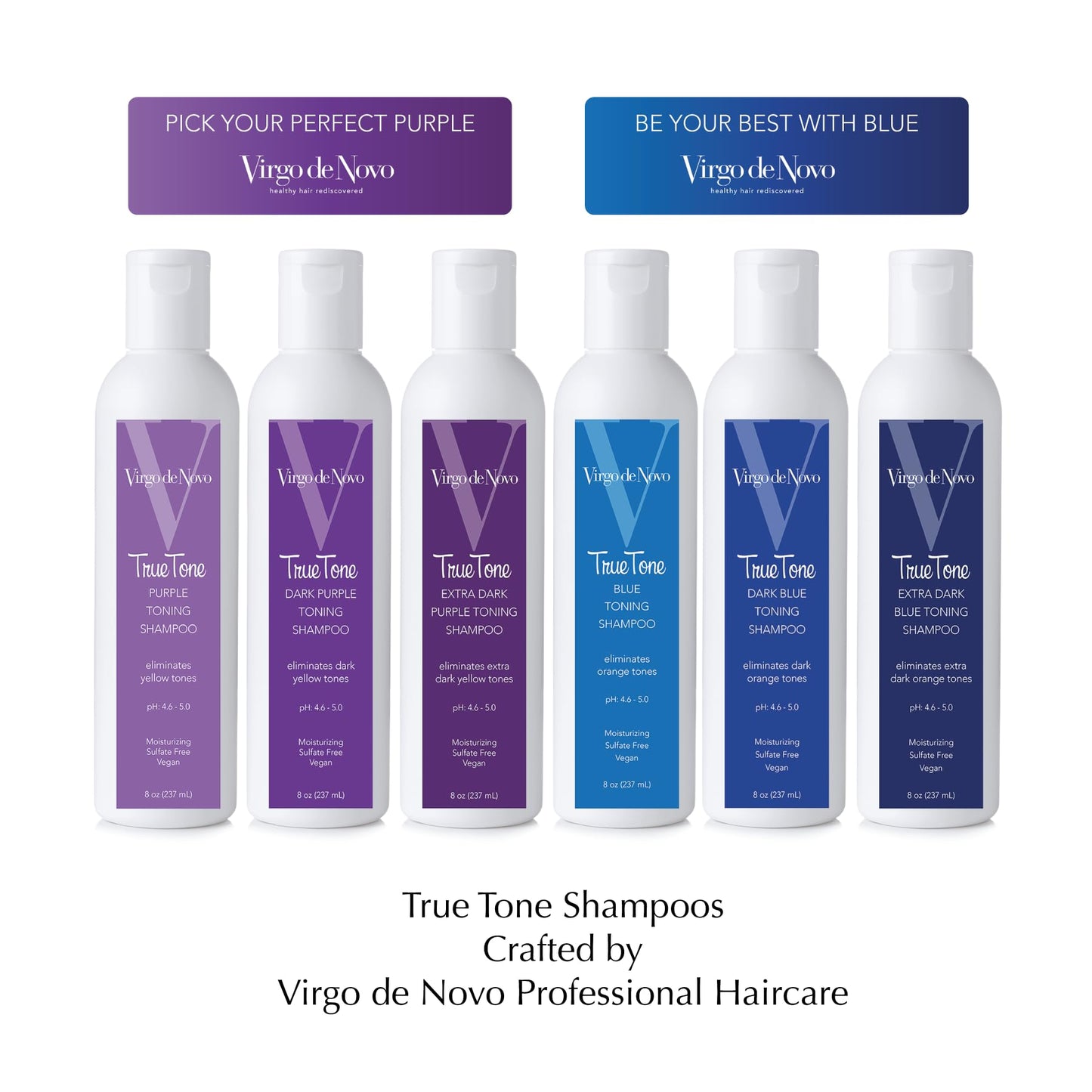 Virgo De Novo Extra Dark Blue Toning Shampoo - Maximum Tone Correction - 8 oz