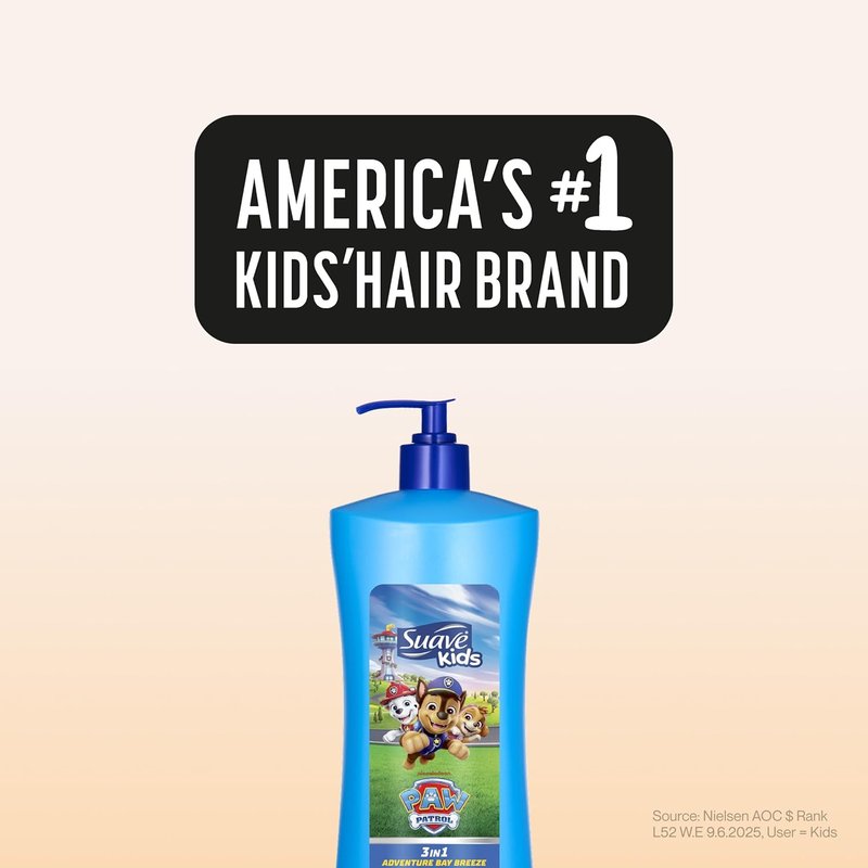 Suave Kids Paw Patrol 3-in-1 Shampoo, Conditioner & Body Wash - Tear-Free Adventure Bay Breeze, 28 FL OZ Pump