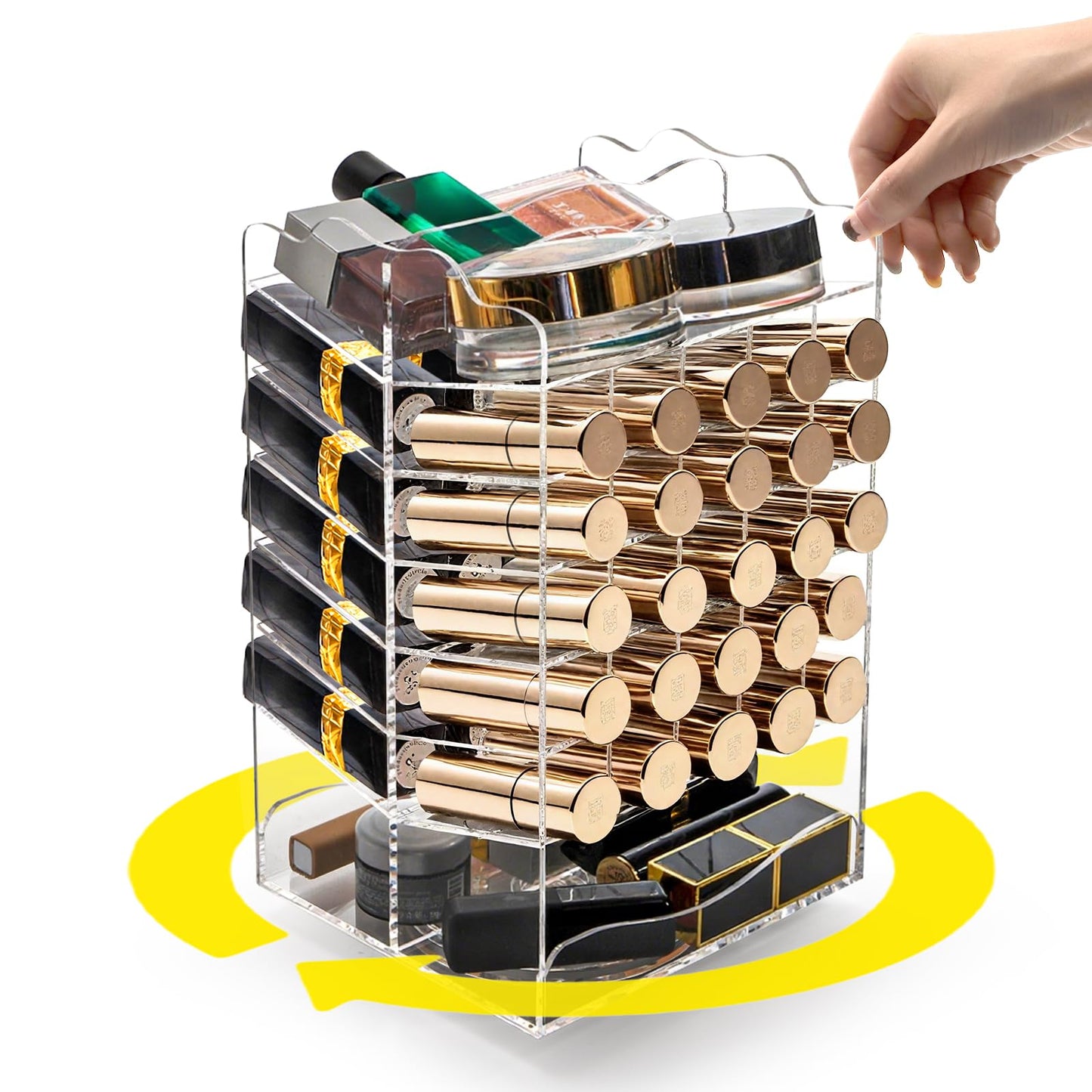 Tlence 54 Slots Acrylic Rotating Lipstick Organizer, 7 Tier Spinning Lipgloss Tower Holder, Clear Cosmetic Display Case, Rotable Lip Stick Display Rack Stand for Lip Gloss, Makeup Accessory, Lip Balm