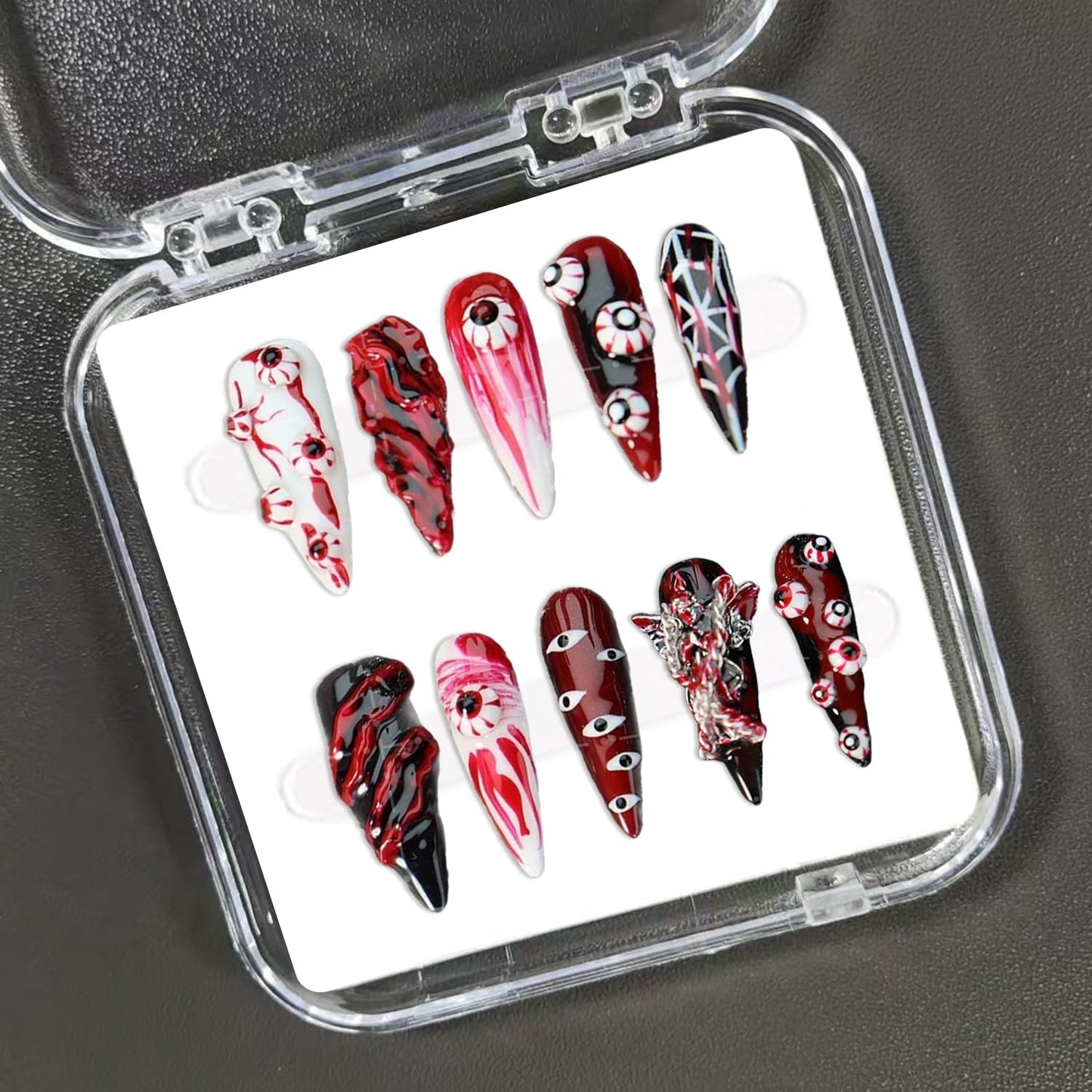 Christmas Press-On Nails - Short Square Gel Full Cover with Reindeer & Santa Designs