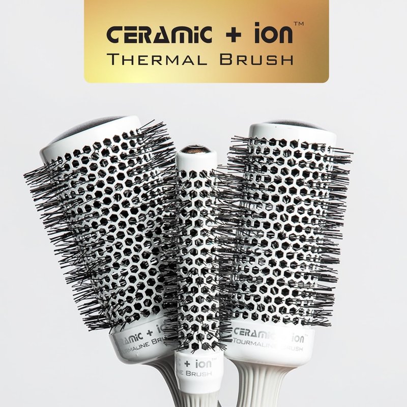 Olivia Garden Ceramic + Ion Round Thermal Hair Brush - Not Electrical - Professional Blowout Brush for Normal to Thick Hair - 4.25"-Diameter Barrel - White and Grey - CI-80
