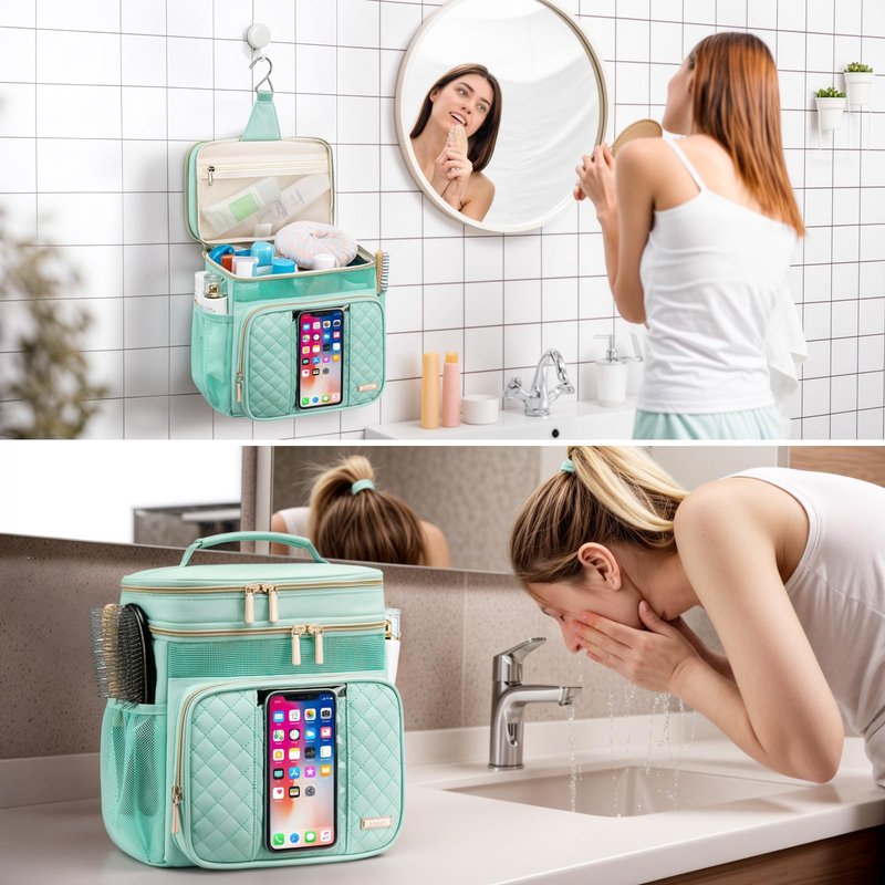 Tealari Large Toiletry Bag for Women Men,Bathroom Bag,Water Resistant Shower Bag,Makeup Bag,Portable Shower Caddy for College Dorm,Hanging Travel Toiletry Bag with Transparent Waterproof Phone Pocket
