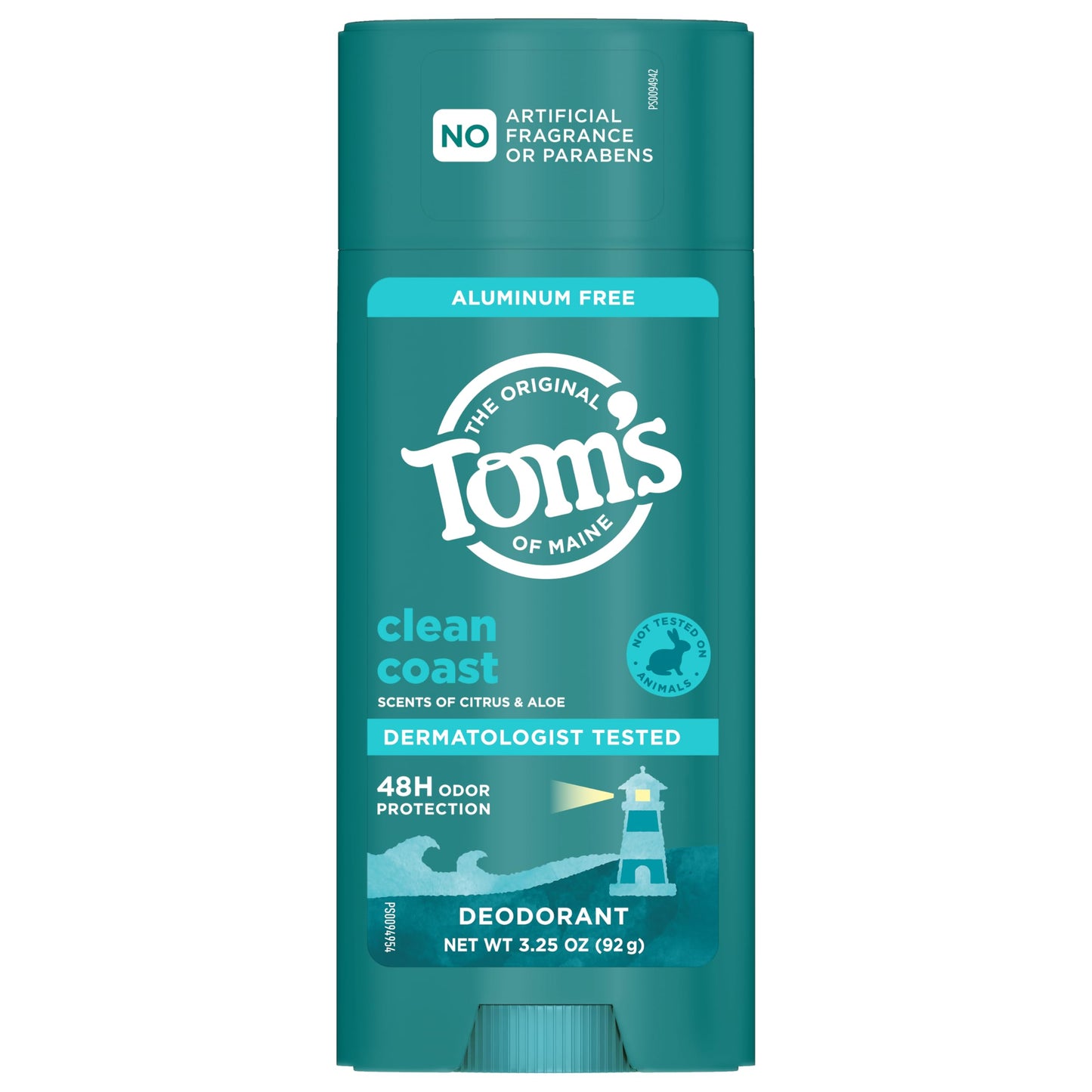 Tom’s of Maine Clean Coast Natural Deodorant for Men and Women, Aluminum Free, No Artificial Fragrances, Dyes, or Preservatives, Baking Soda Free, 48-Hour Odor Protection