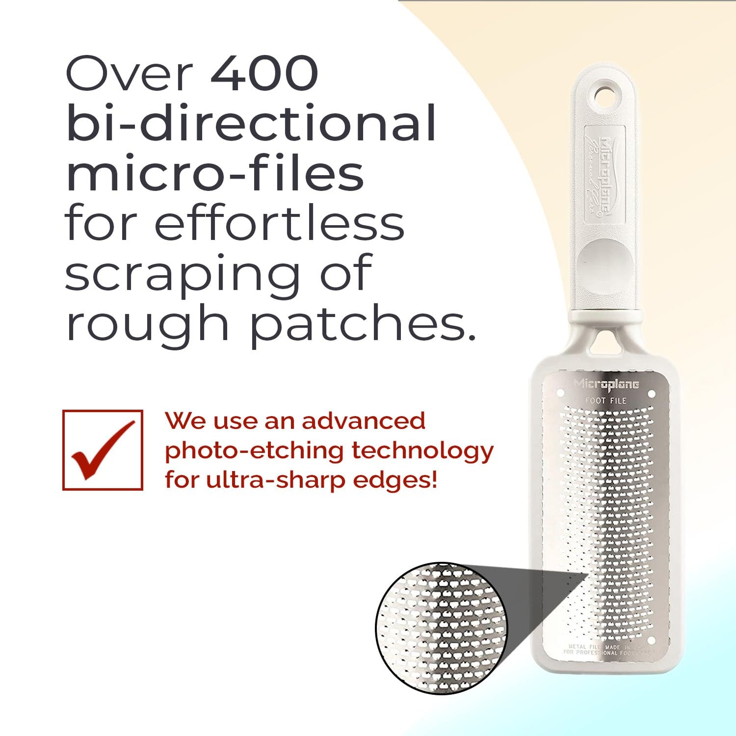 Microplane Colossal Foot File Scraper - The Original Stainless Steel Foot Rasp, Dead Skin/Callus Remover for Feet, Gentle Foot Scrubber, Pedicure Tools for Salon-Quality Foot Care, White