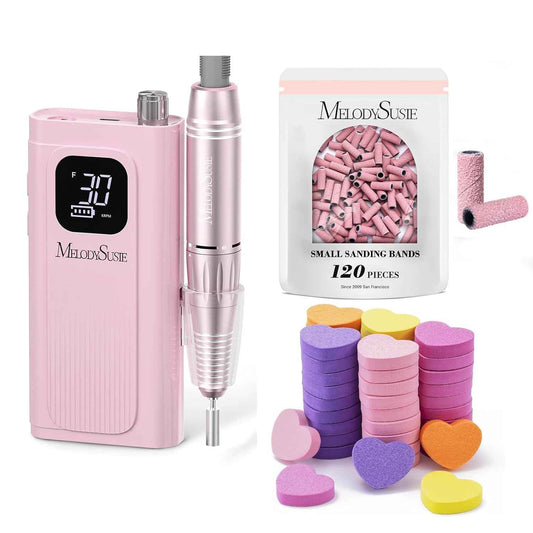 Electric Nail Drill Kit with 120 Sanding Bands & Heart-Shaped Nail Buffer Block