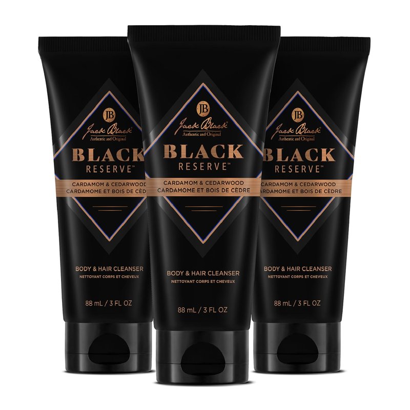 Jack Black Black Reserve Body & Hair Cleanser, 3 Fl Oz (Pack of 3) – Cardamom & Cedarwood – Mens Body Wash, Mens Shampoo, Skin Care, Hair Care, Body Wash Men, Sulfate–Free, TSA Travel Size