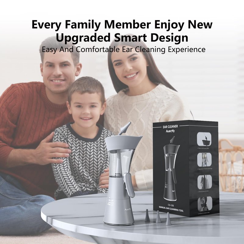 Manual Ear Wax Removal Kit - One-Hand Control Ear Cleaner Tool, Easy to Use Ear Irrigation Flushing System with Soft Silicone Tip for Effective & Safe to Clean Ear Built Up Wax Home Use(Gray)