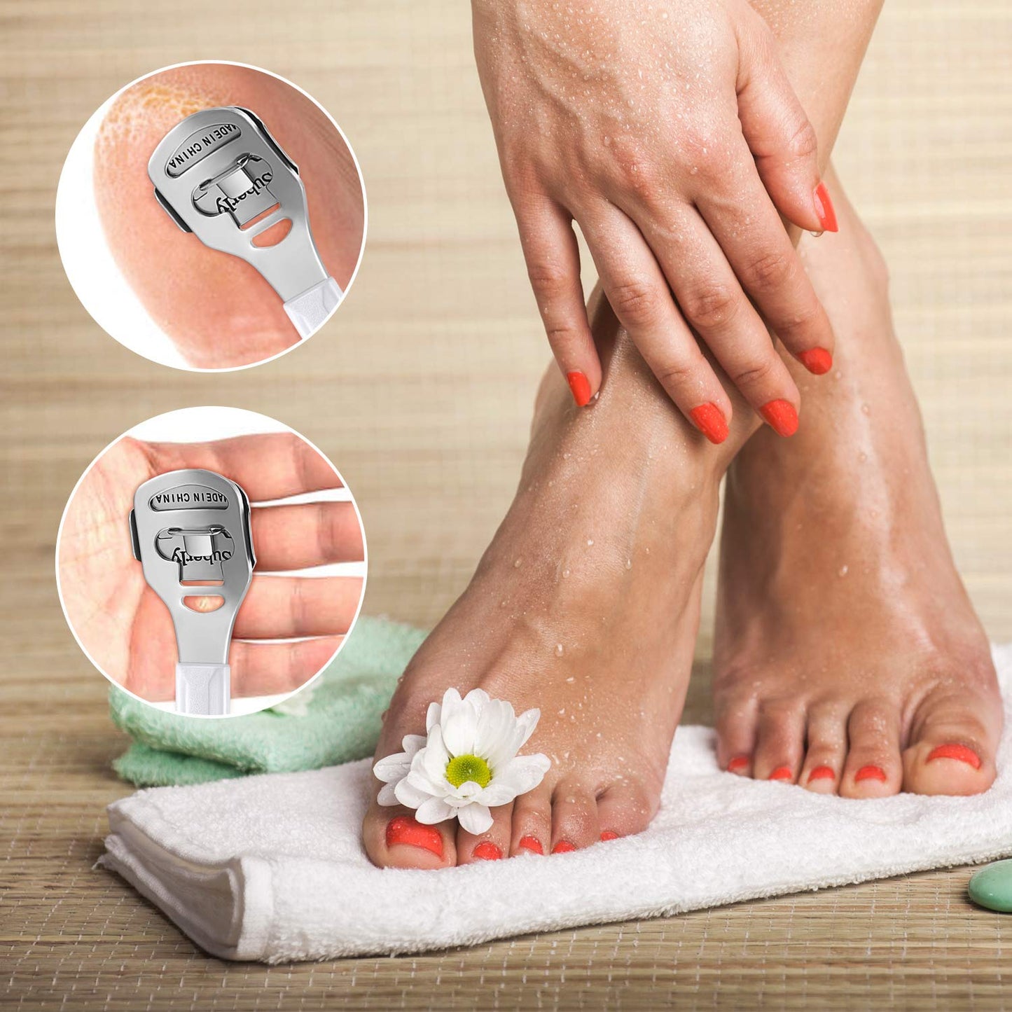 52 Pieces Callus Shaver Set, 50 Replacement Slices Blades 1 Stainless Steel Callus Shaver and 1 Foot File Head Foot Care Tools Hard Dry Skin Remover for Hand Feet