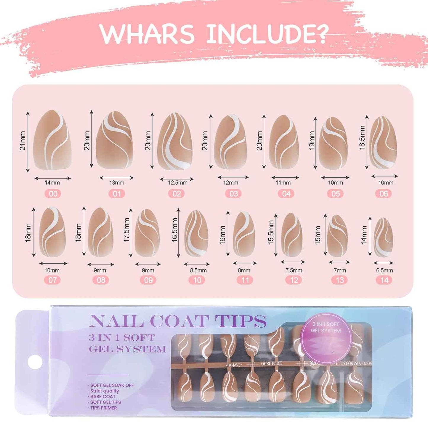 300 Pcs French Gel Nail Tips - Medium Almond Press-On Nails for Fall - Soak Off Acrylic Extensions
