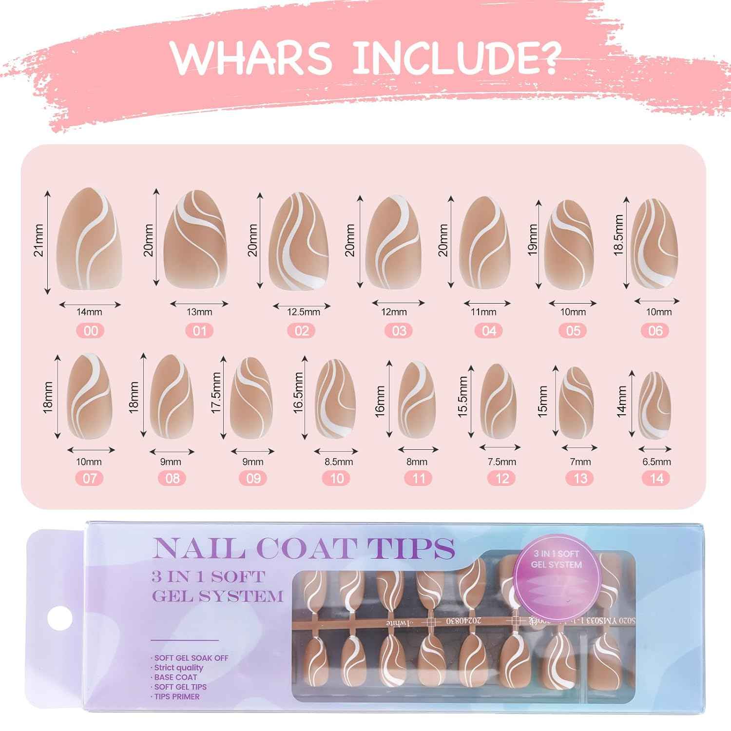 300 Pcs French Gel Nail Tips - Medium Almond Press-On Nails for Fall - Soak Off Acrylic Extensions