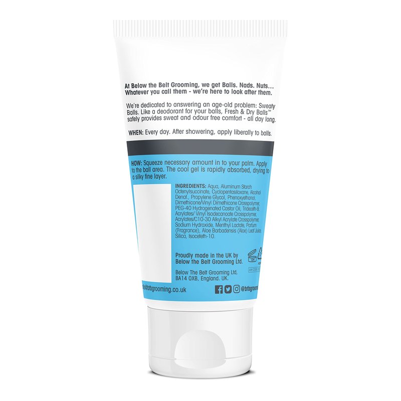 Below The Belt Grooming Fresh & Dry Cool Intimate Deodorant For Men, Protects against Sweat, Odour and Chafing, Cool Mint Fragrance 3 x 75ml