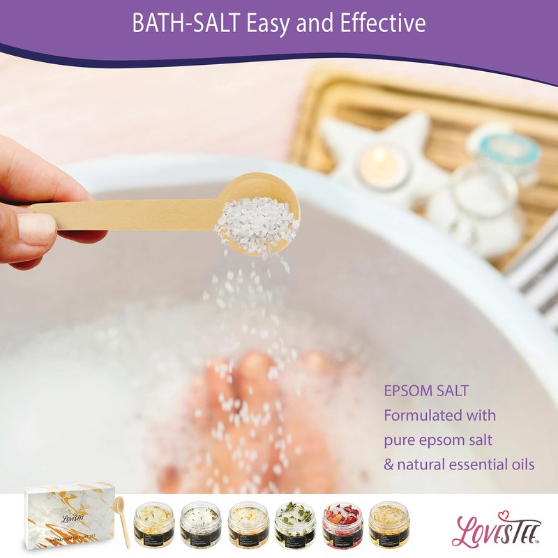 Christmas Epsom Salt Spa Gift Set of 6 Bath Salts - Coconut Vanilla, Jasmine Osmanthus, Eucalyptus Mint, Lavender Honey, Chamomile Rose, Grapefruit Lemon for Bath Gift Set for Women Baskets
