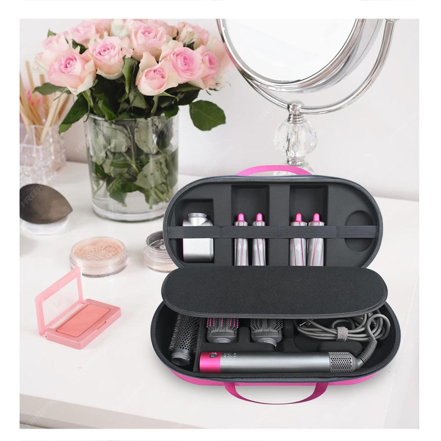 RLSOCO Carrying Case for Dyson Airwrap i.d./Airwrap Co-anda2x Multi-Styler and Dryer - Fits 4pcs Long Barrels or Short Barrels - Pink (Case Only,Hair Styler is not Included)